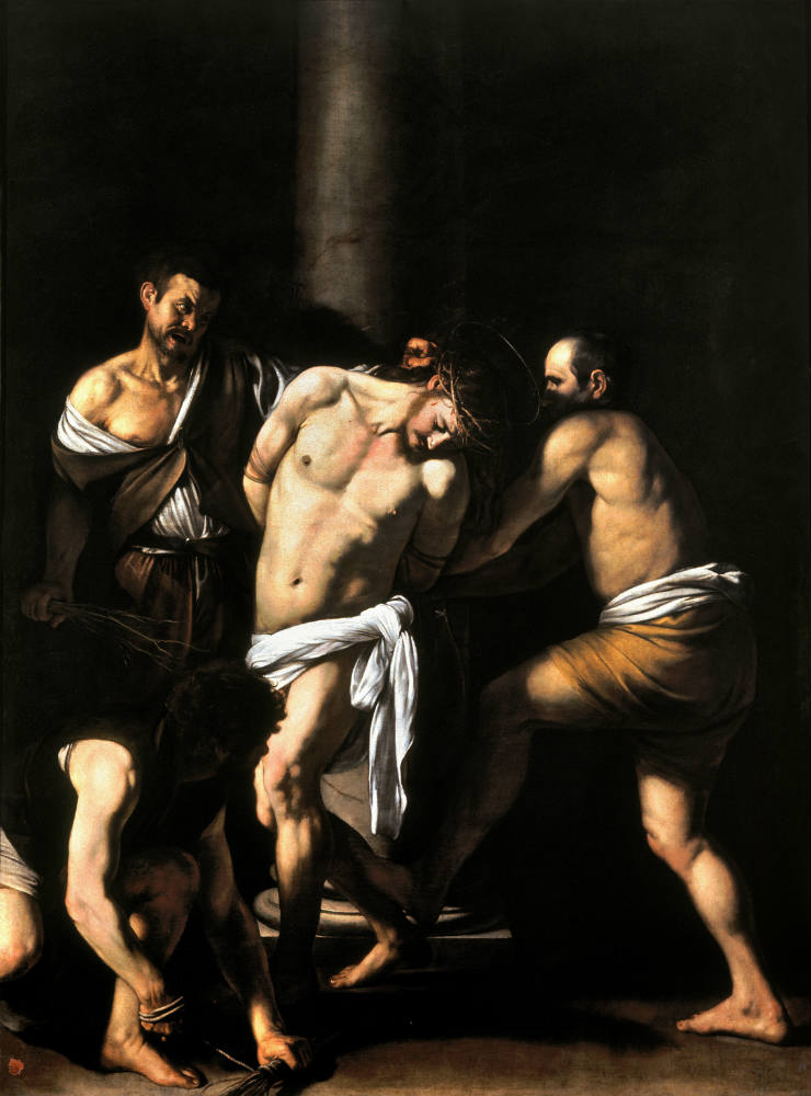 Clair-obscur in 'Flagellazione di Cristo' van Caravaggio